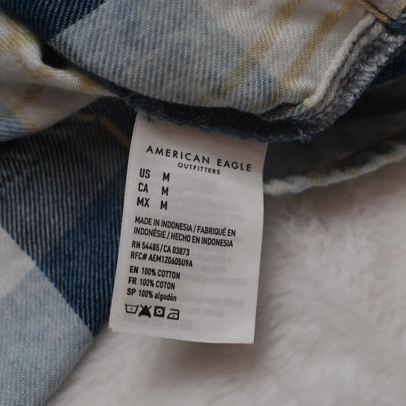 American Eagle Flannel Plaid Button Down Shirt Sz M Crop Oversized Preppy 90s - Picture 10 of 15